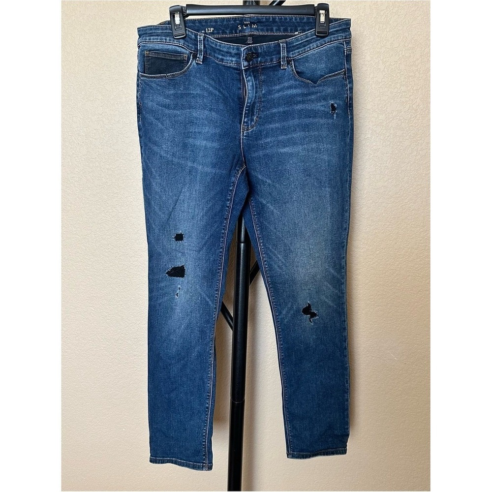 LOFT Women's Skinny Jeans in Blue Distressed Wash
